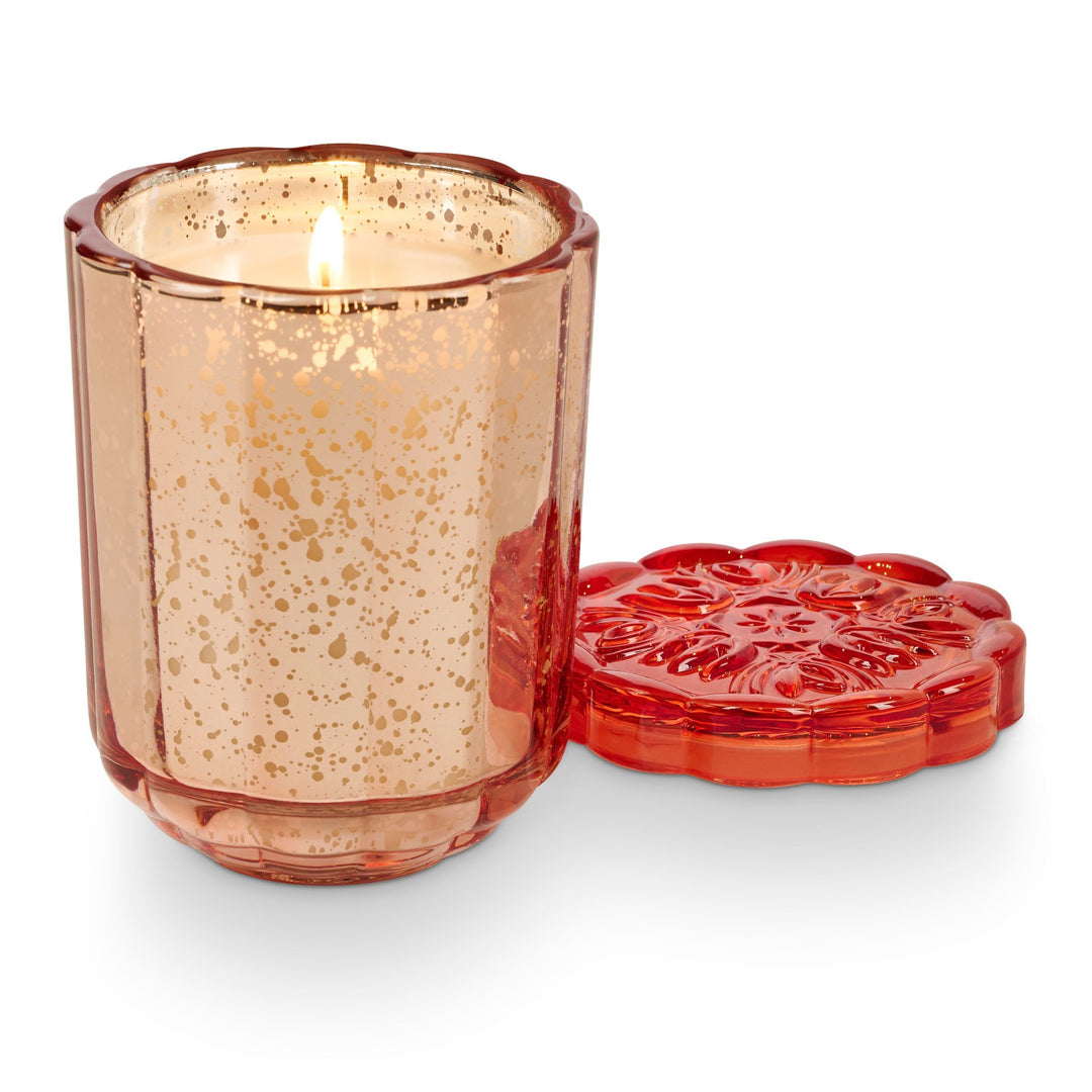 Blood Orange Dahlia Flourish Glass Candle