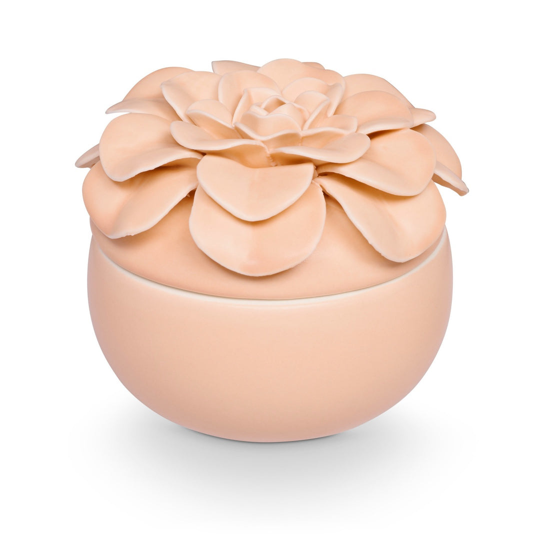 Blood Orange Dahlia Ceramic Flower Candle