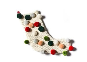Ecru Knit Stocking With Pom Poms