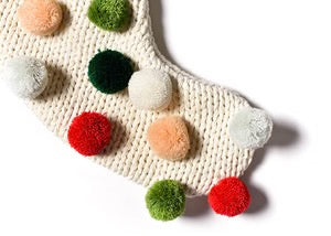 Ecru Knit Stocking With Pom Poms