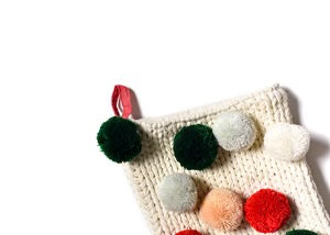 Ecru Knit Stocking With Pom Poms