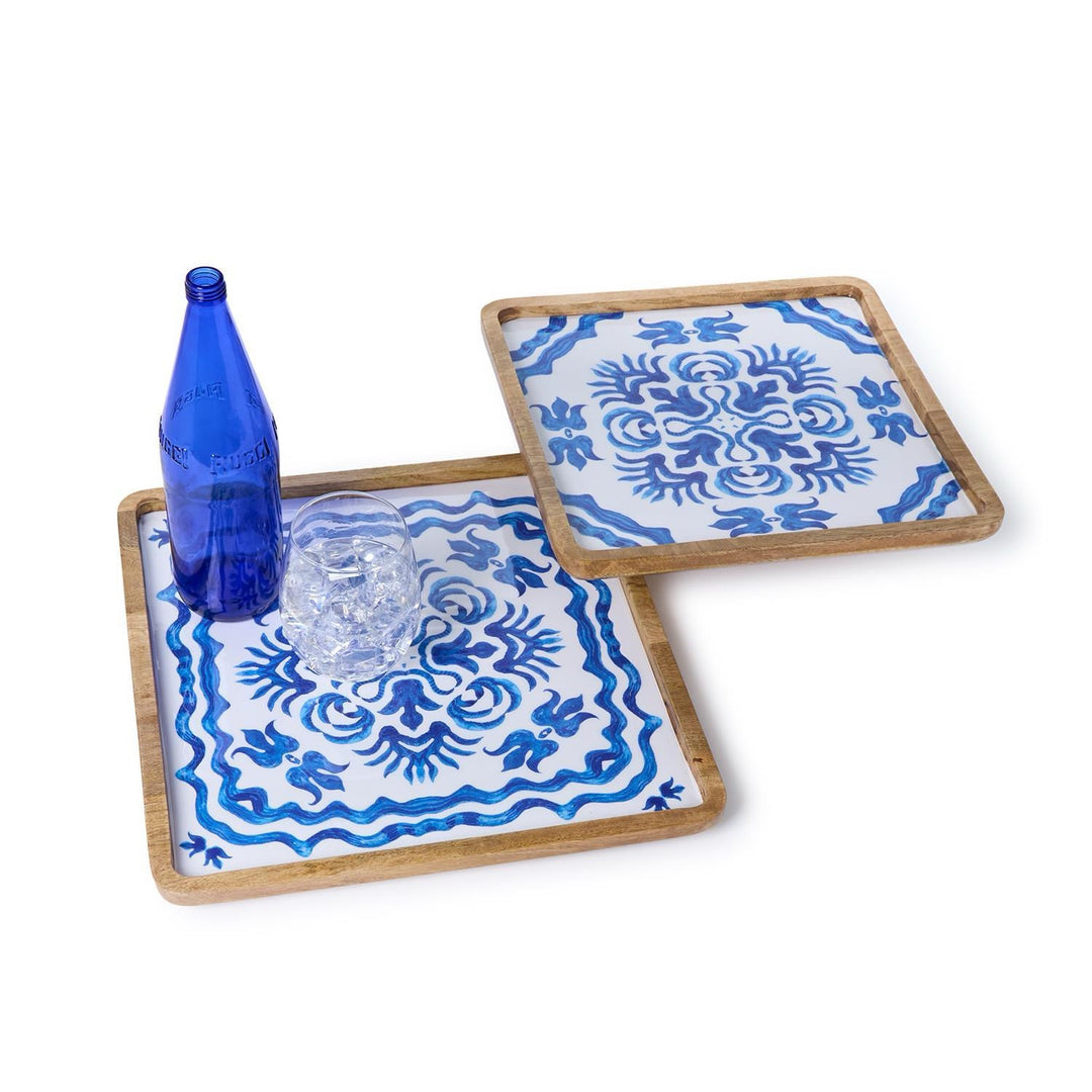 Blue Tile Block Print Trays