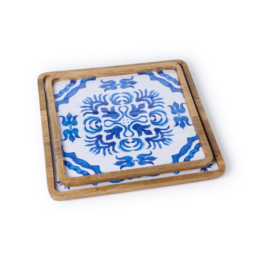Blue Tile Block Print Trays