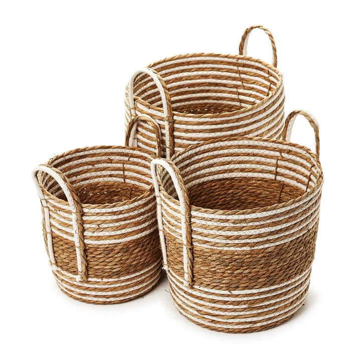Hand-Woven Water Hyacinth & Cotton Baskets