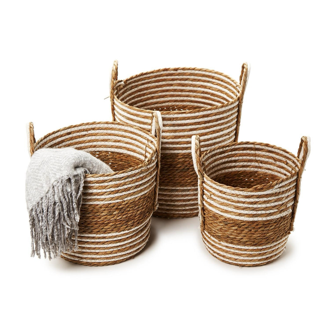 Hand-Woven Water Hyacinth & Cotton Baskets