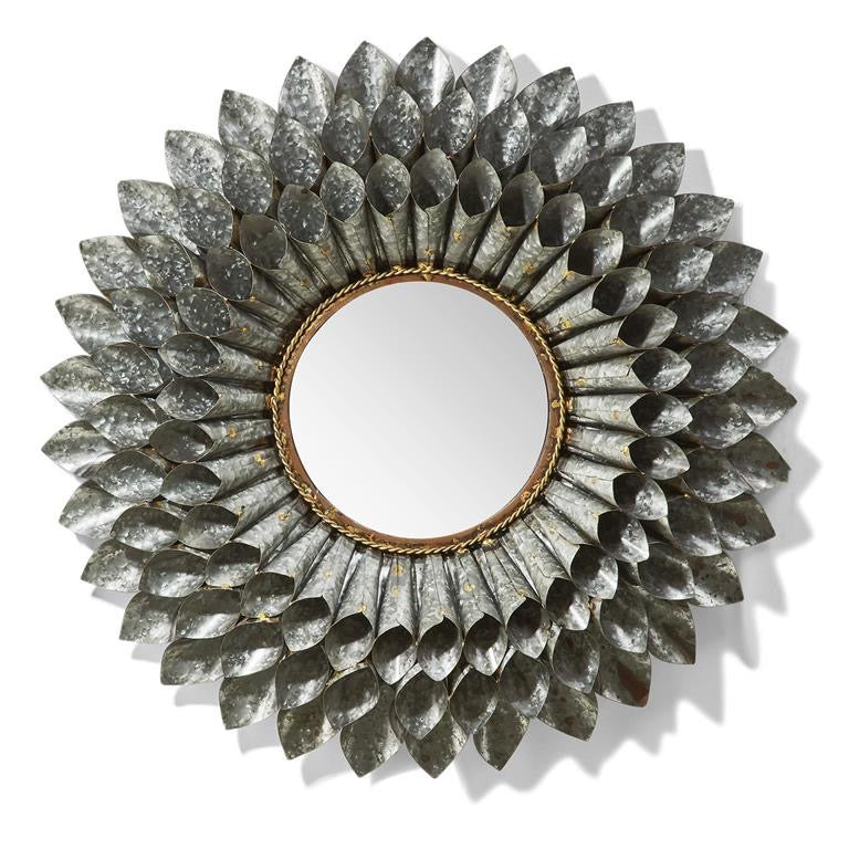 Sunflower Hand-Crafted Galvanized Wall Decor With Gold Accent Mirror