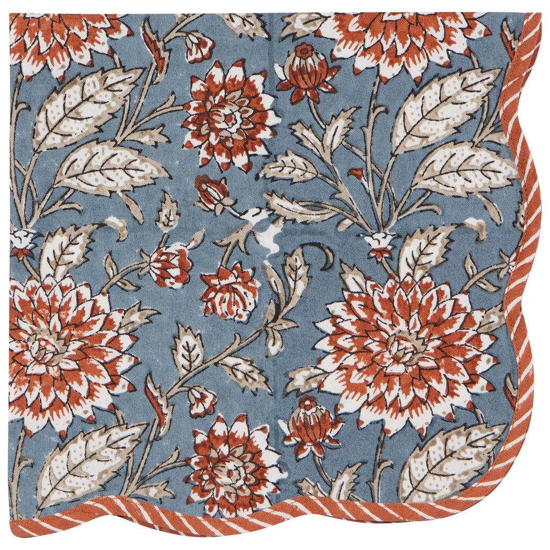 Orange Dahlia Block Print Napkins, Set Of 4