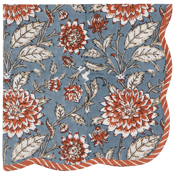 Orange Dahlia Block Print Napkins, Set Of 4