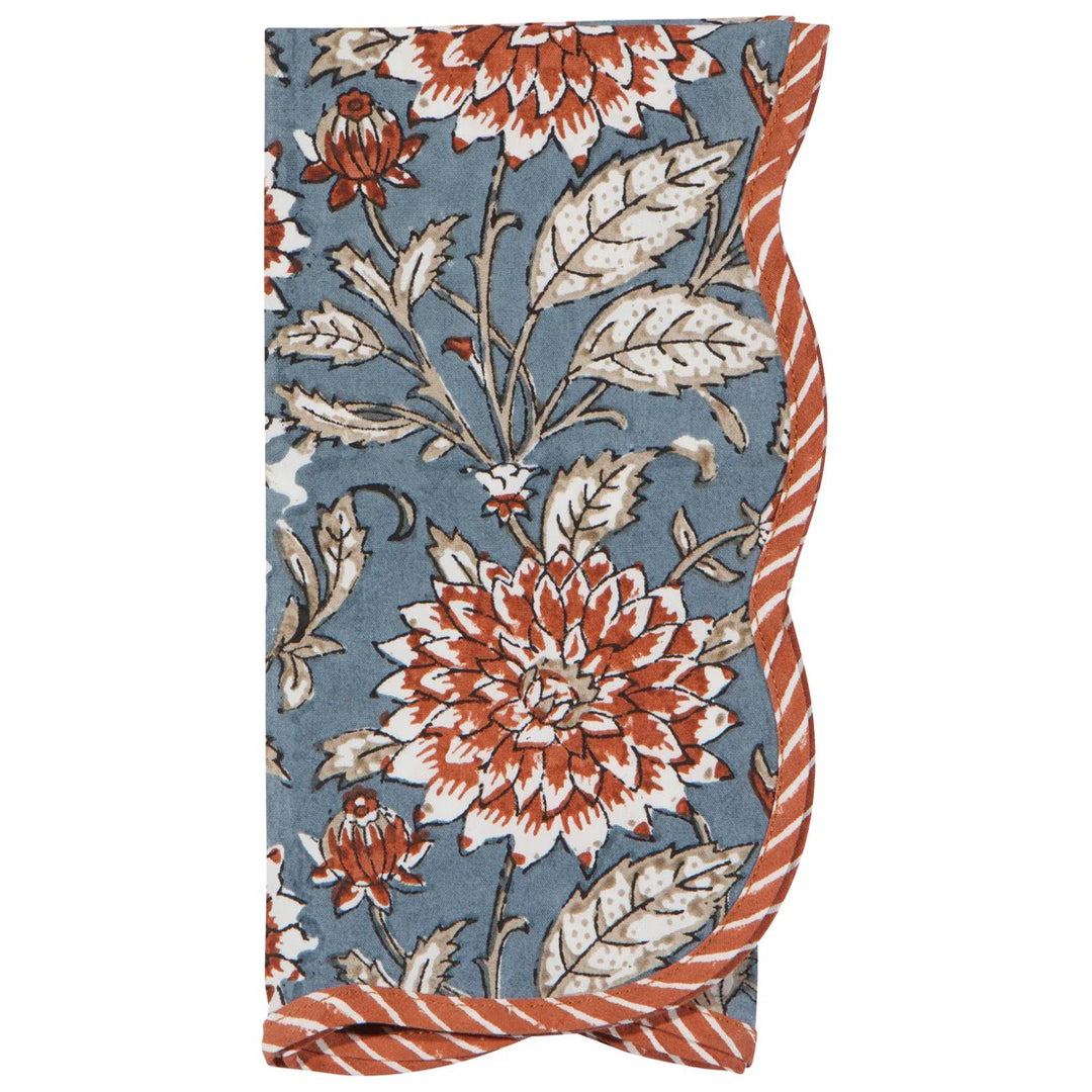 Orange Dahlia Block Print Napkins, Set Of 4