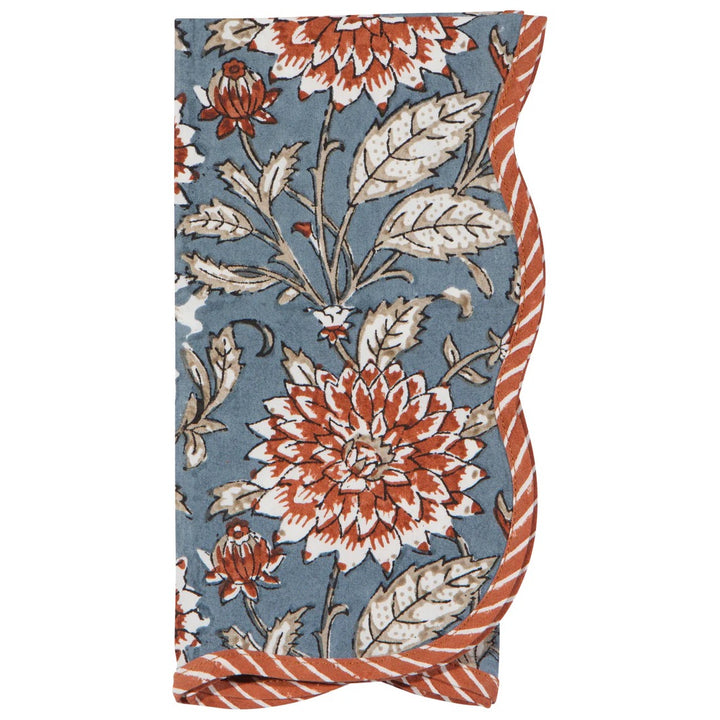 Orange Dahlia Block Print Napkins, Set Of 4