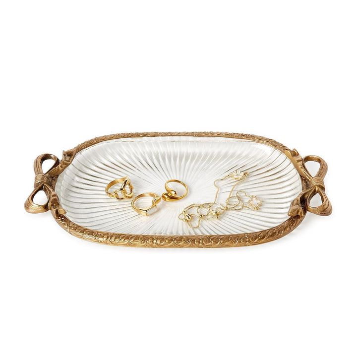 Antique Gold & Glass Vanity Tray With Bow Accent