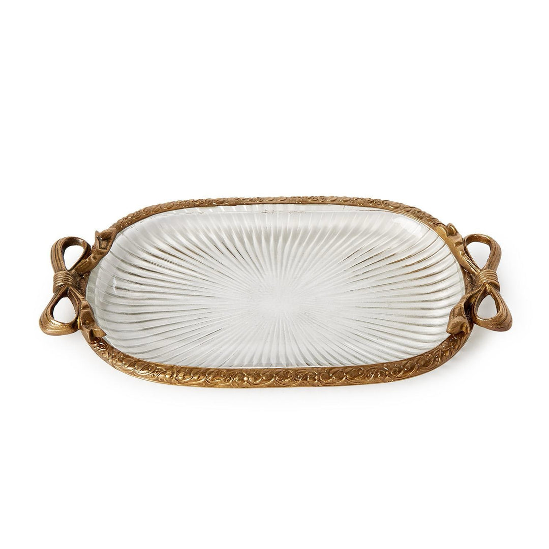 Antique Gold & Glass Vanity Tray With Bow Accent