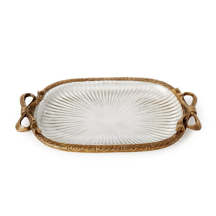 Antique Gold & Glass Vanity Tray With Bow Accent