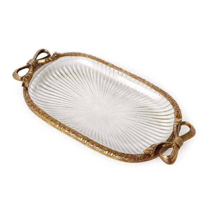 Antique Gold & Glass Vanity Tray With Bow Accent