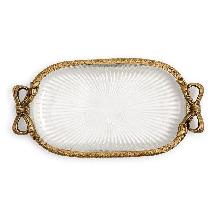 Antique Gold & Glass Vanity Tray With Bow Accent