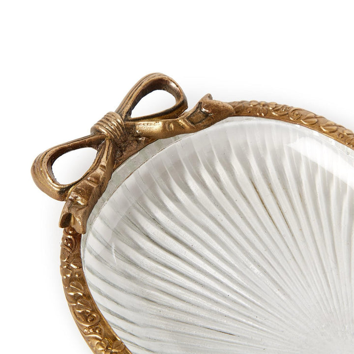 Antique Gold & Glass Vanity Tray With Bow Accent