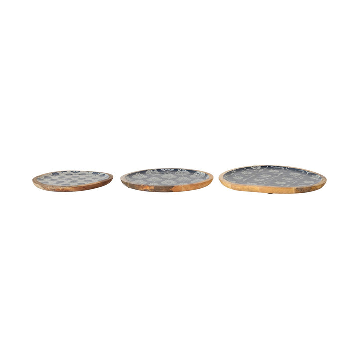 Floral Patterned Enameled Mango Wood Trays