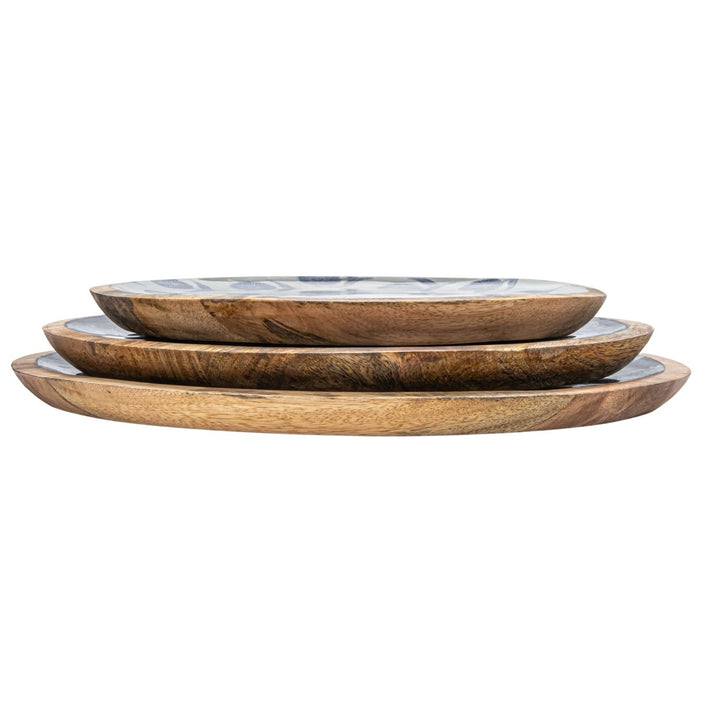 Floral Patterned Enameled Mango Wood Trays