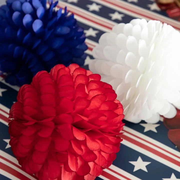 Honeycomb Patriotic Ruffled Orbs, Set Of 3