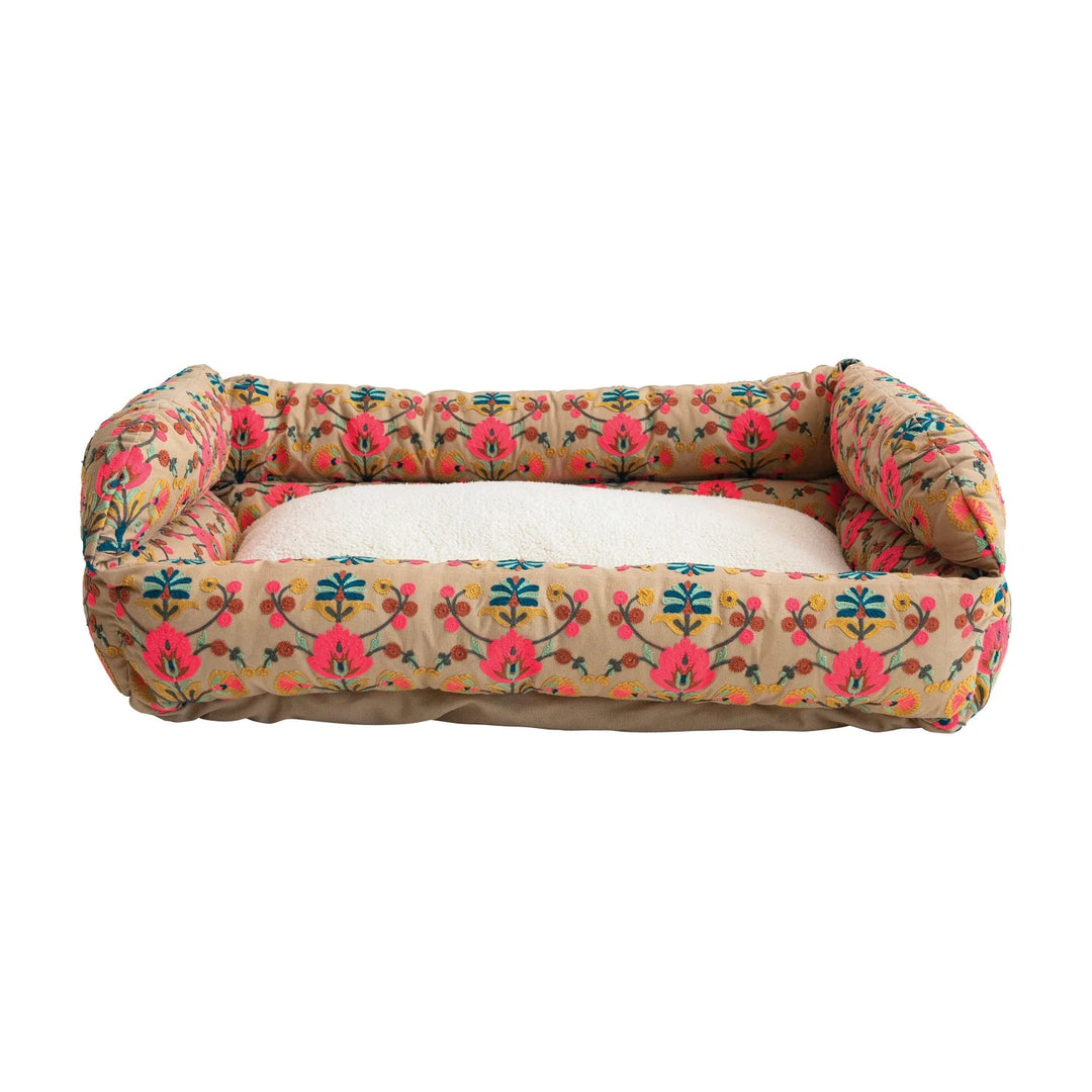 Embroidered Sherpa Pet Bed With Washable Cover