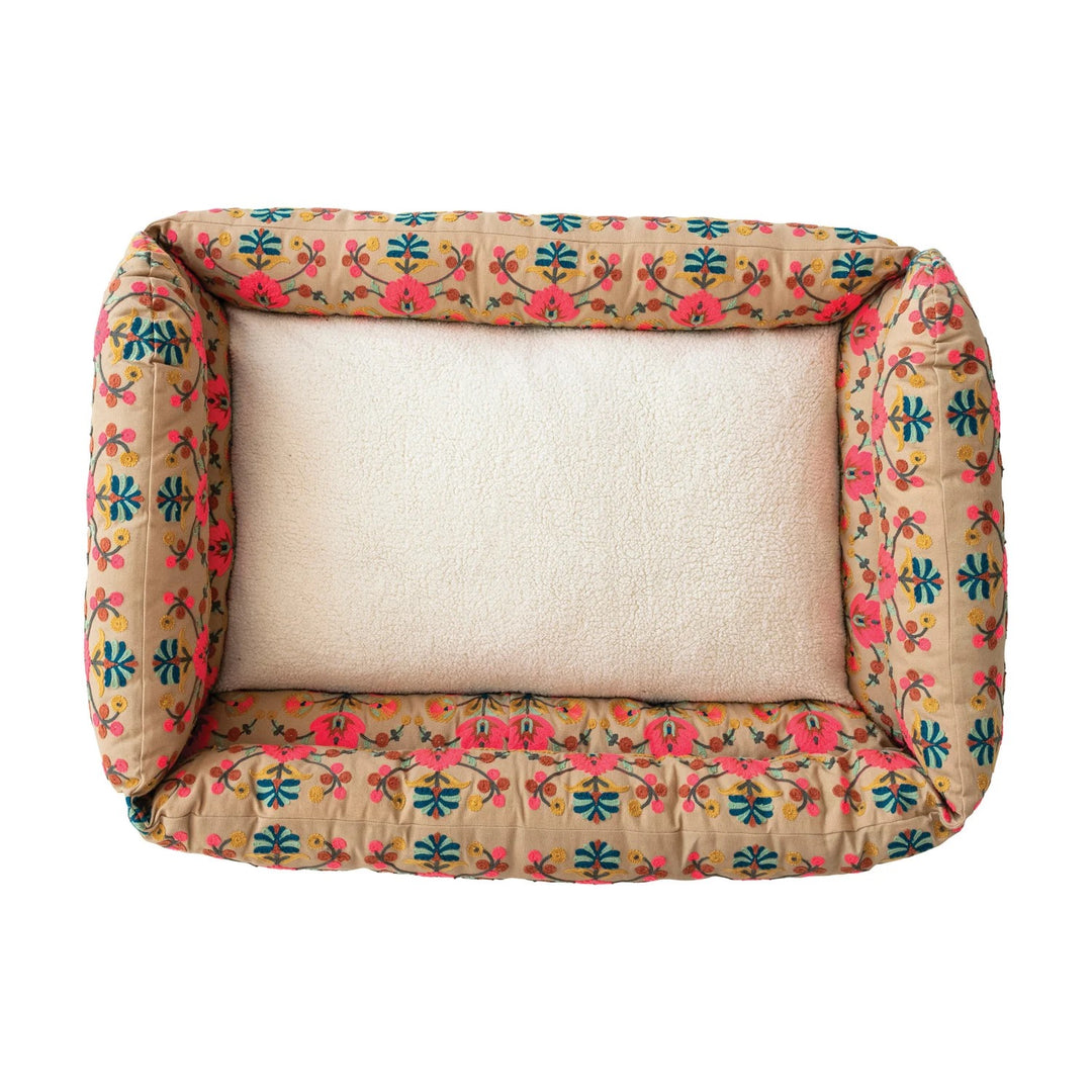 Embroidered Sherpa Pet Bed With Washable Cover