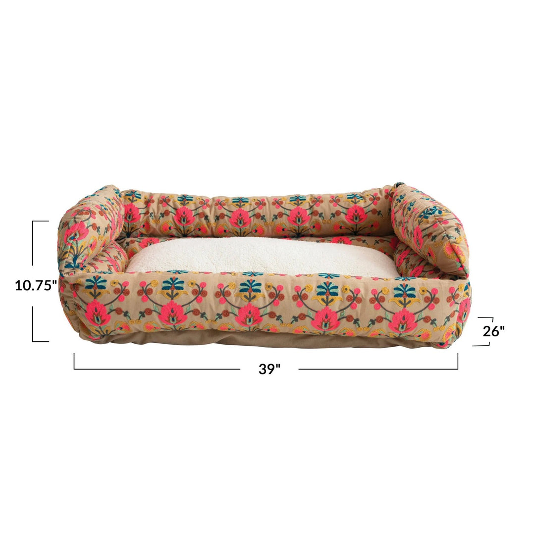 Embroidered Sherpa Pet Bed With Washable Cover