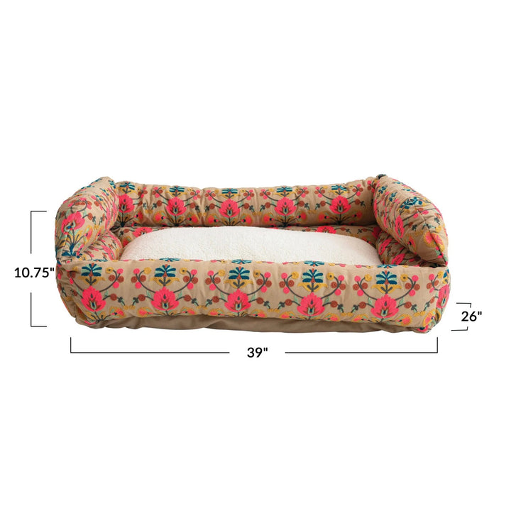 Embroidered Sherpa Pet Bed With Washable Cover