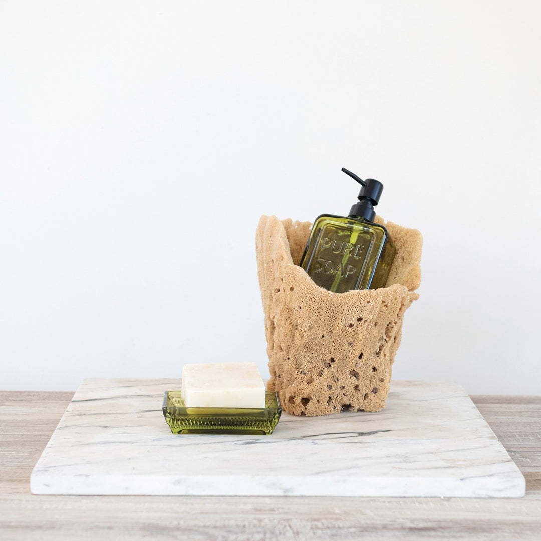 Pressed Glass Olive Soap Dispenser With "Pure Soap" Stamp