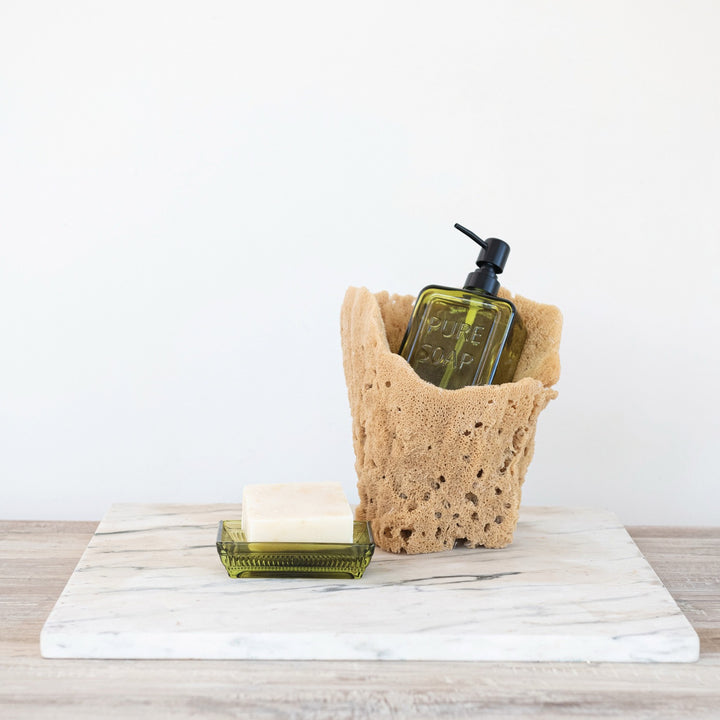 Pressed Glass Olive Soap Dispenser With "Pure Soap" Stamp