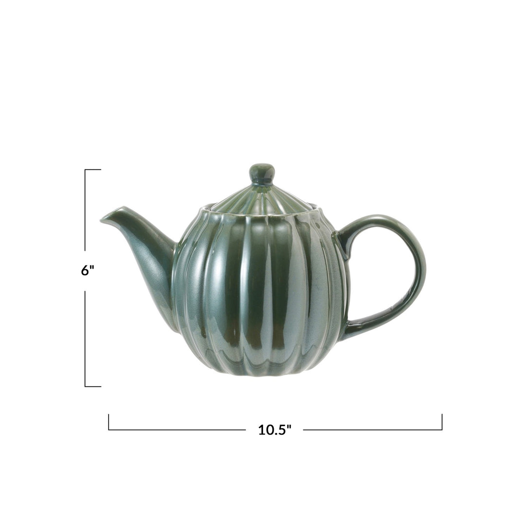 34 Oz. Jade Reactive Glaze Ribbed Teapot