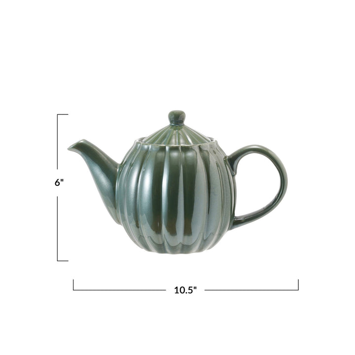 34 Oz. Jade Reactive Glaze Ribbed Teapot