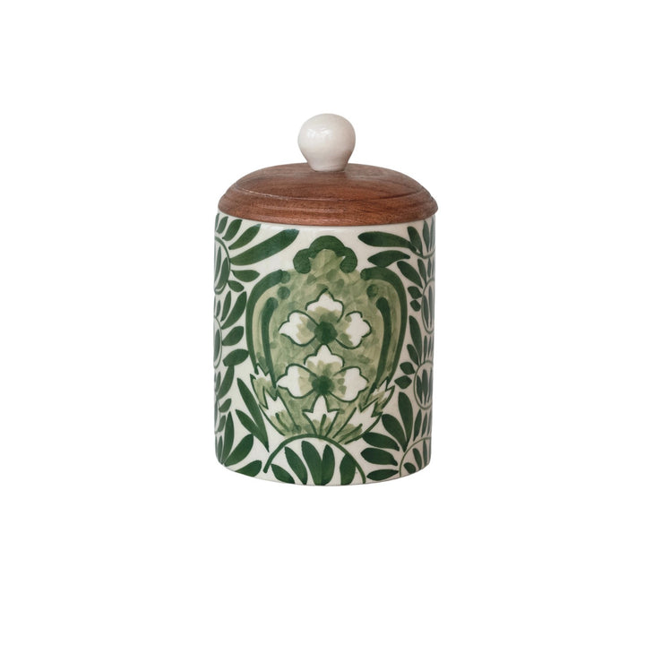 Botanical Design Canister With Acacia Wood Lid