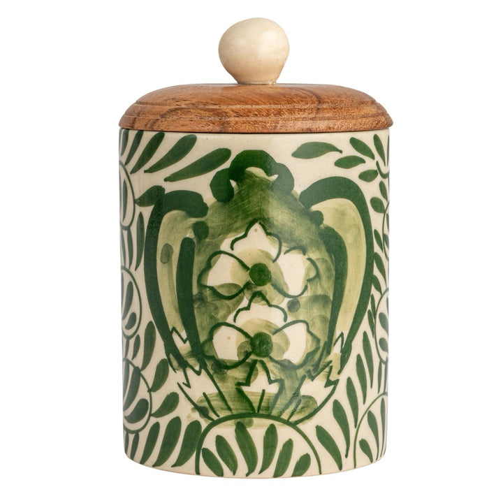 Botanical Design Canister With Acacia Wood Lid