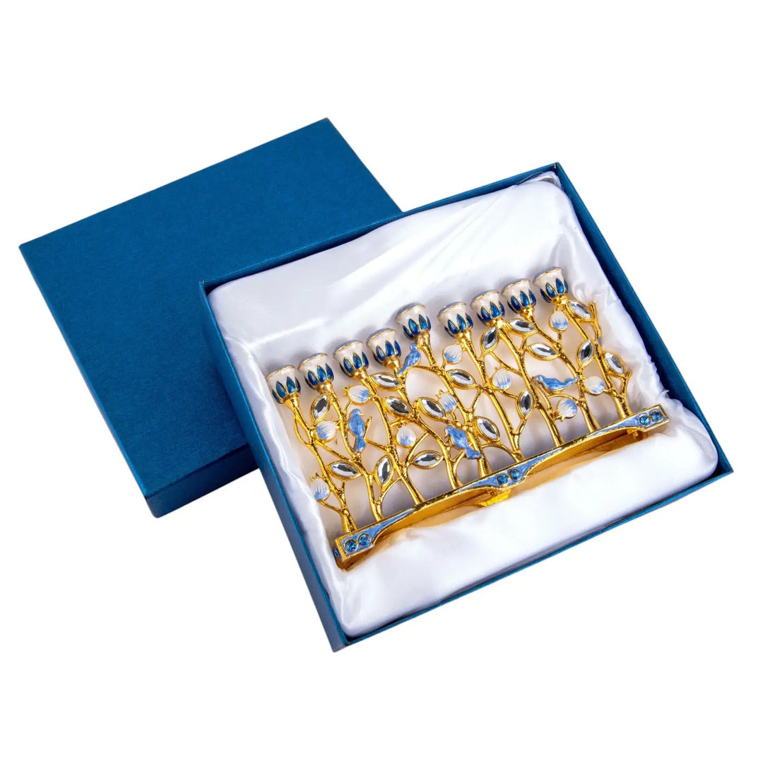 Hanukkah Enameled Flowers Menorah
