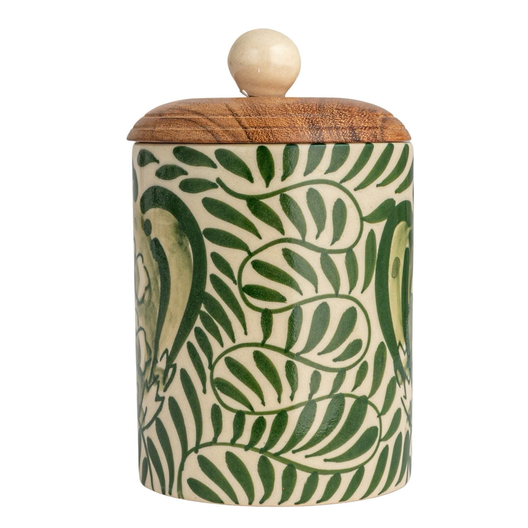 Botanical Design Canister With Acacia Wood Lid