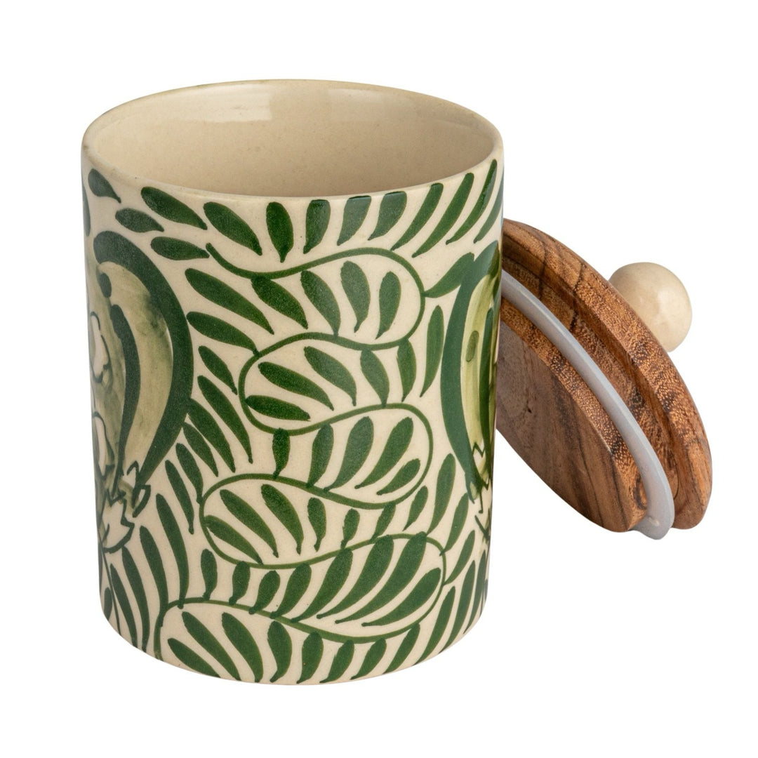 Botanical Design Canister With Acacia Wood Lid