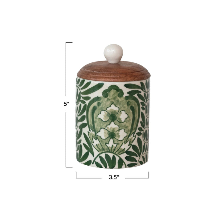 Botanical Design Canister With Acacia Wood Lid
