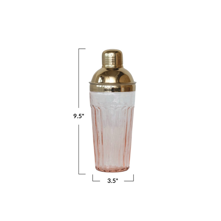 20 Oz. Pink & Gold Glass Cocktail Shaker With Stainless Steel Top