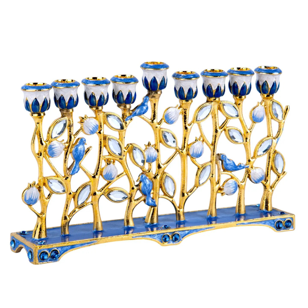 Hanukkah Enameled Flowers Menorah