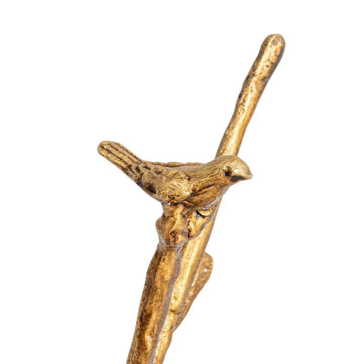 Pewter Jewelry Holder With Mirror & Bird On Branch In Antique Gold Finish