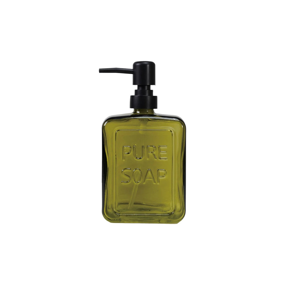 Pressed Glass Olive Soap Dispenser With "Pure Soap" Stamp