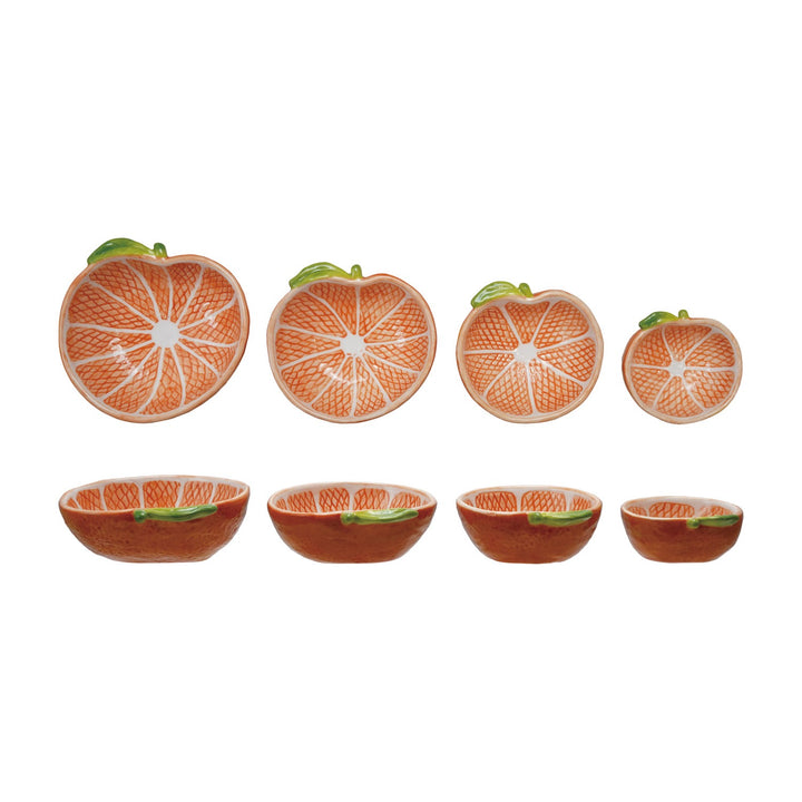 Hand-Painted Stoneware Clementine Shaped Measuring Cups, Set Of 4