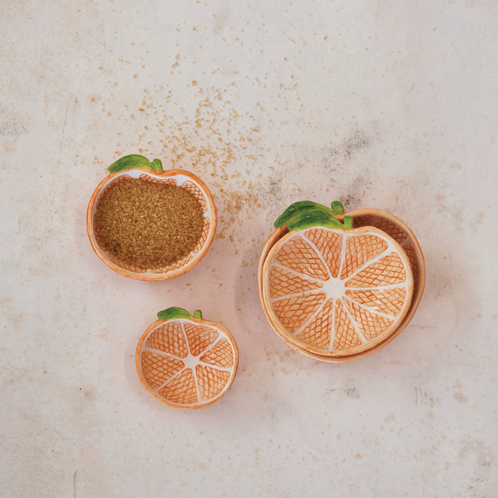 Hand-Painted Stoneware Clementine Shaped Measuring Cups, Set Of 4
