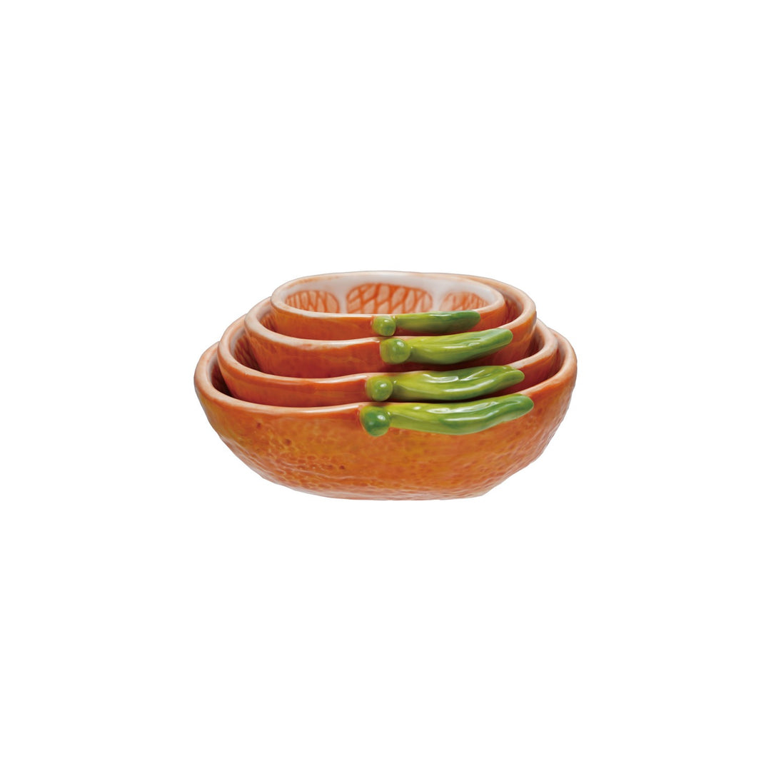 Hand-Painted Stoneware Clementine Shaped Measuring Cups, Set Of 4