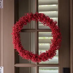 Red Wooden Bead Berry Wreath, 20"