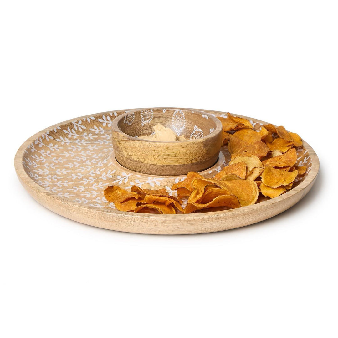 Block Print Chip & Dip Set With Removeable Bowl