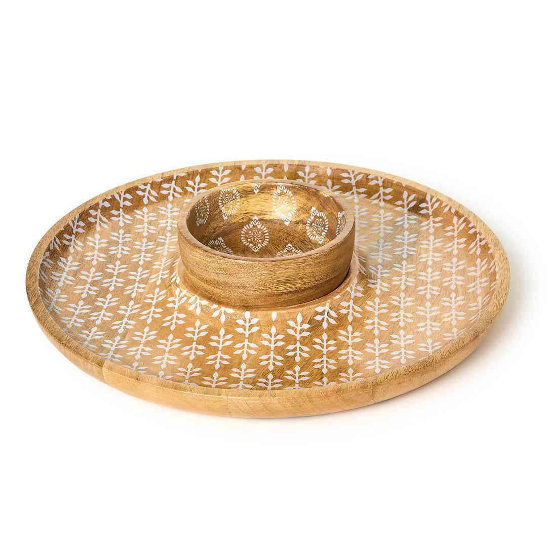 Block Print Chip & Dip Set With Removeable Bowl