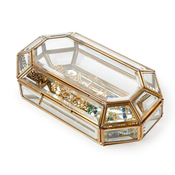 Glass Jewelry Box With Gold Antique Trim