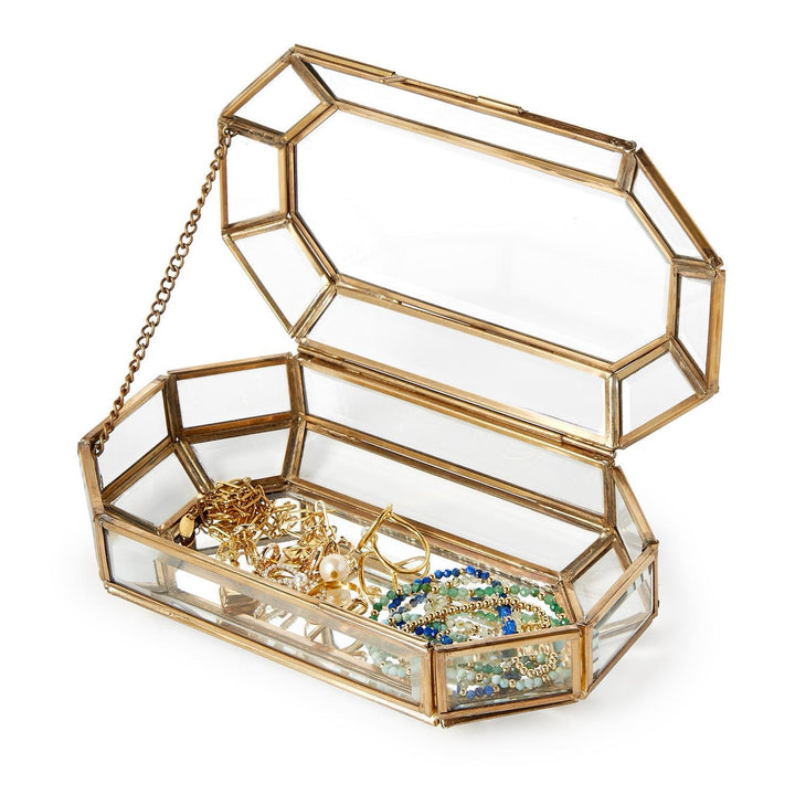 Glass Jewelry Box With Gold Antique Trim