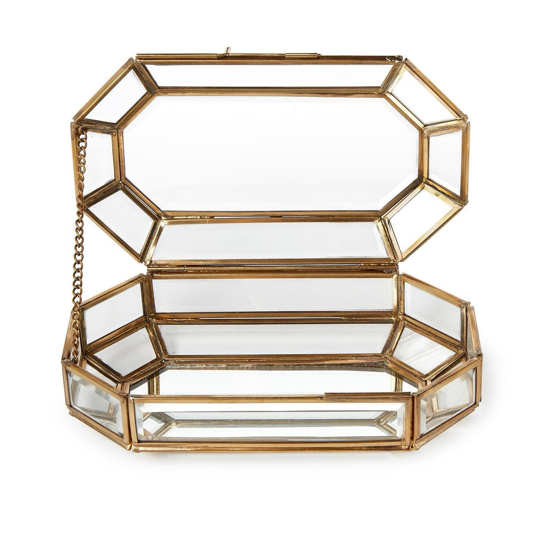 Glass Jewelry Box With Gold Antique Trim